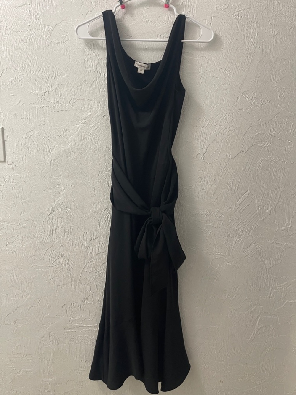 Coldwater Creek Black Belted Tie Waist Cowl Neck Sleeveless Midi  Size 4